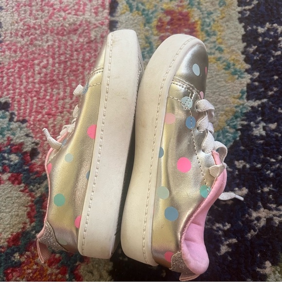 Carter’s Girls Sneakers Gold East Metallic Polka Dots Lace Up Slip On Shoes 8 - Picture 5 of 6